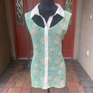 Rue21 Floral Y2K Mint Green Sleeveless Cutout Blouse